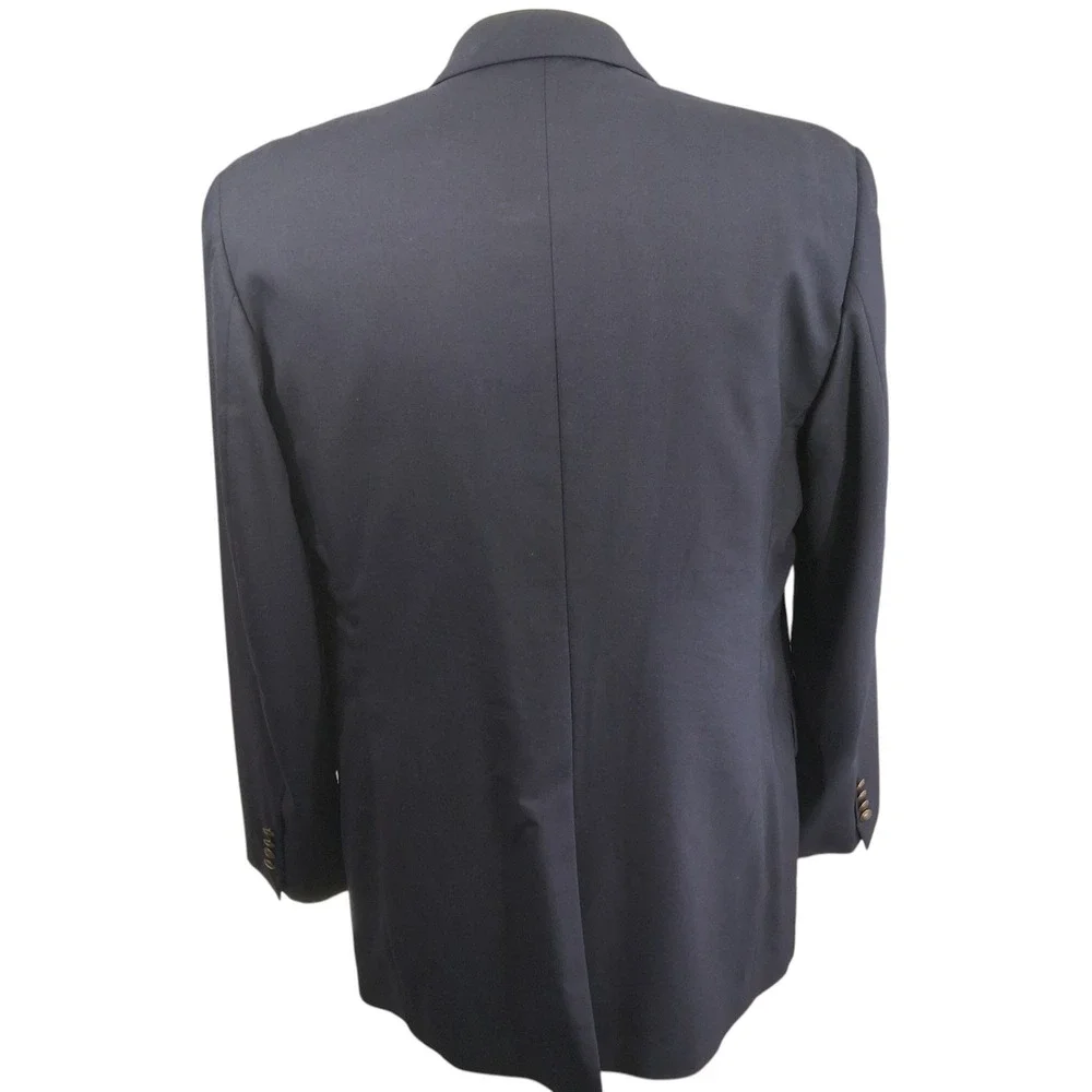 Charing Cross Blue Blazer Mens 44L Navy Pure Wool Gold Crest Buttons Single Vent